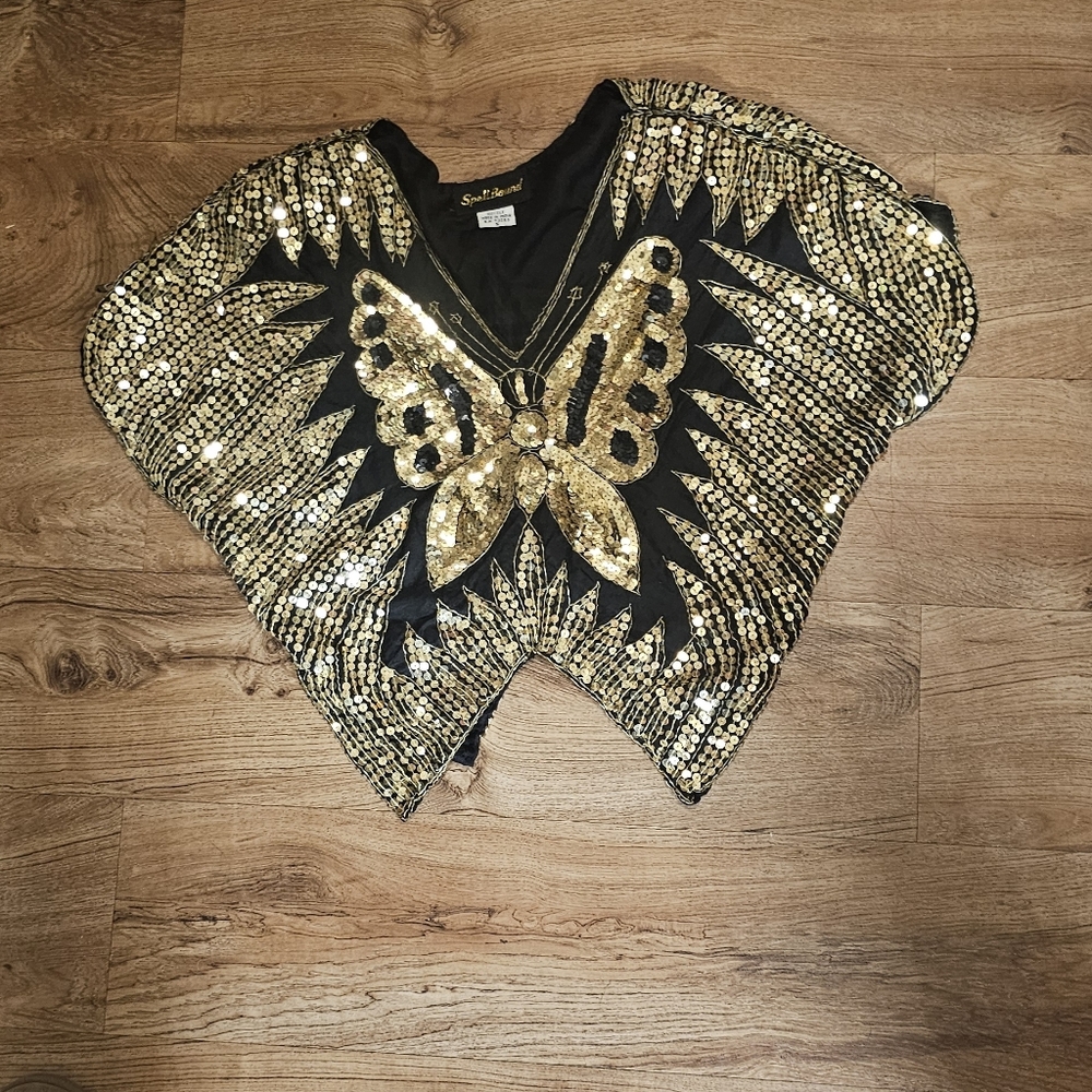 Vintage Gold Sequin Butterfly Top